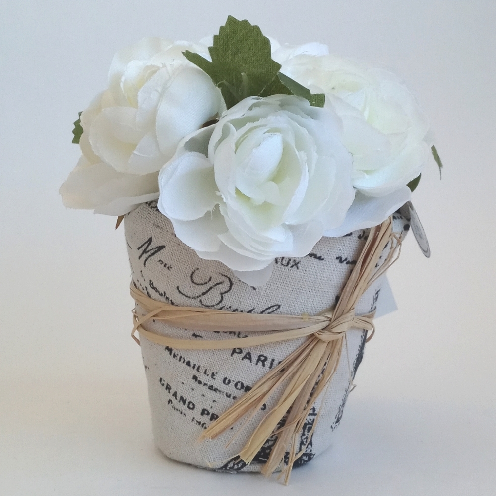 Elegant White Peonies Floral Arrangement in Decorative Pot 6” Tall